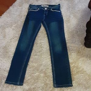 Free Planet detailed straight leg stretch denim blue jeans 5 pocket sz 12 EUC…